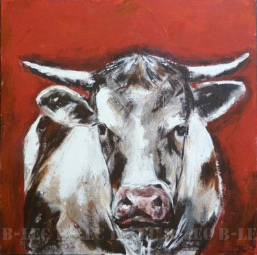 Painting titled "Tête de vache Norma…" by B-Lec, Original Artwork, Acrylic Mounted on Wood Stretcher frame