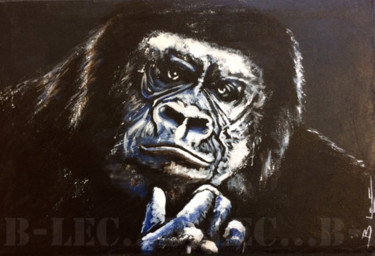 "Gorille pensif" başlıklı Tablo B-Lec tarafından, Orijinal sanat, Akrilik Ahşap Sedye çerçevesi üzerine monte edilmiş