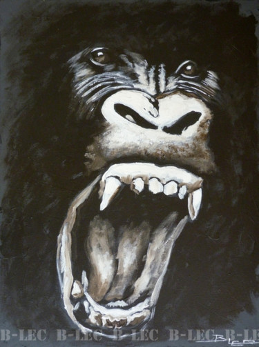 Картина под названием "Gorille hurlant" - B-Lec, Подлинное произведение искусства, Акрил Установлен на Деревянная рама для н…