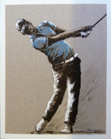 Painting titled "Golfeur" by B-Lec, Original Artwork, Acrylic Mounted on Wood Stretcher frame