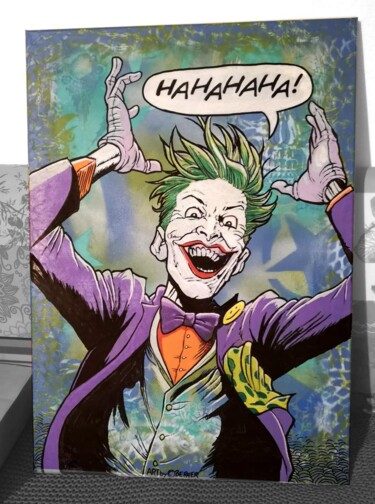 Schilderij getiteld "Joker" door Christian Berger, Origineel Kunstwerk, Acryl Gemonteerd op Frame voor houten brancard