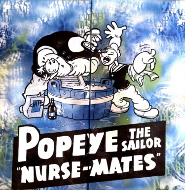 Painting titled "Popeye and Bluto" by Christian Berger, Original Artwork, Acrylic Mounted on Wood Stretcher frame