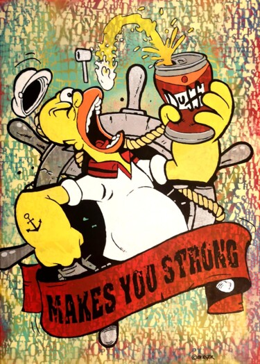 绘画 标题为“Duff makes you stro…” 由Christian Berger, 原创艺术品, 丙烯 安装在木质担架架上