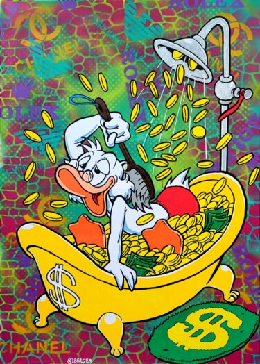 Painting titled "Money Shower" by Christian Berger, Original Artwork, Acrylic Mounted on Wood Stretcher frame
