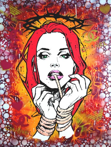 Painting titled "Girl Jesus again" by Christian Berger, Original Artwork, Acrylic Mounted on Wood Stretcher frame