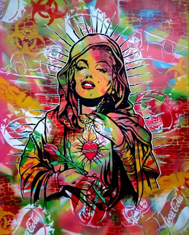 Картина под названием "Saint Marilyn" - Christian Berger, Подлинное произведение искусства, Акрил Установлен на Деревянная р…