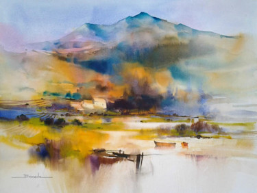 Painting titled "Paysage aquarelle" by Christian Bessede, Original Artwork