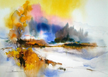Painting titled "Paysage aquarelle m…" by Christian Bessede, Original Artwork, Watercolor