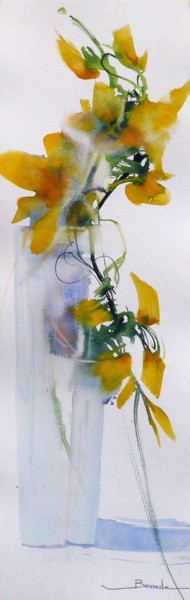 Картина под названием "jonquille" - Christian Bessede, Подлинное произведение искусства, Акварель