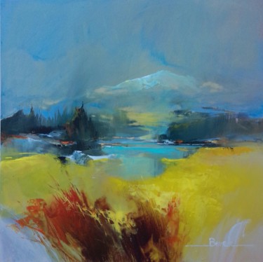 Painting titled "Paysage montagne" by Christian Bessede, Original Artwork, Acrylic Mounted on Other rigid panel