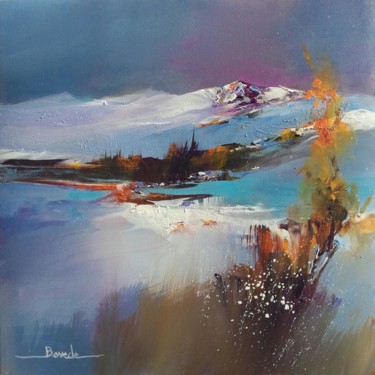 Painting titled "L'éveil paysage mon…" by Christian Bessede, Original Artwork, Acrylic Mounted on Other rigid panel