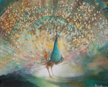 Peinture intitulée "Le paon" par Christian Bessede, Œuvre d'art originale, Aquarelle