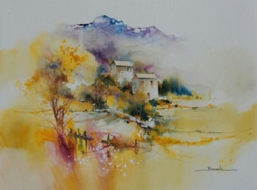 Painting titled "Soleil sur les corb…" by Christian Bessede, Original Artwork, Watercolor