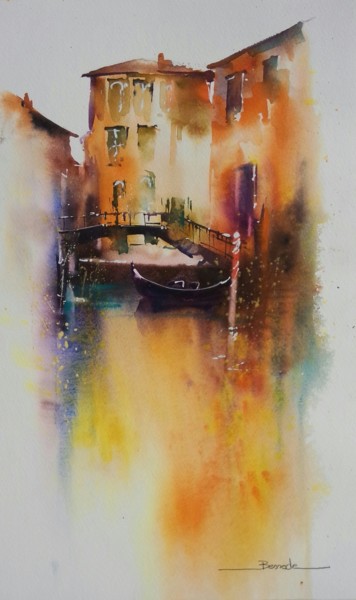 Painting titled "ballade à venise" by Christian Bessede, Original Artwork, Watercolor