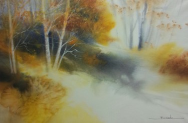 Painting titled "Le sous bois" by Christian Bessede, Original Artwork, Watercolor