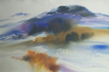 Painting titled "Neige" by Christian Bessede, Original Artwork, Watercolor