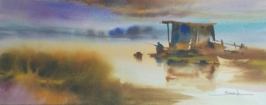 Painting titled "Couchant" by Christian Bessede, Original Artwork, Watercolor