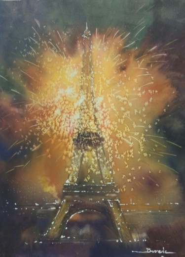 Painting titled "Feux d'artifice tou…" by Christian Bessede, Original Artwork, Watercolor