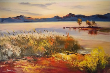 Painting titled "Coucher de soleil s…" by Christian Bessede, Original Artwork, Oil