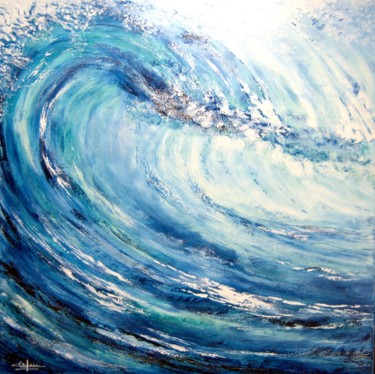 Painting titled "La vague I" by Christian Biard, Original Artwork, Oil