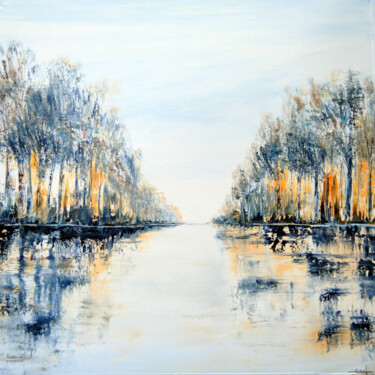 Peinture intitulée "Reflets sur l'étang" par Christian Biard, Œuvre d'art originale, Huile
