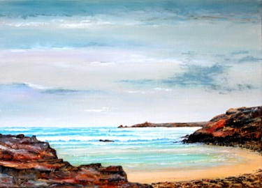 Painting titled "Quiberon Côte Sauva…" by Christian Biard, Original Artwork, Oil Mounted on Wood Stretcher frame