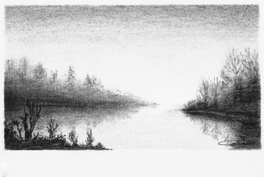 Dessin intitulée "Brumes sur l' étang." par Christian Biard, Œuvre d'art originale, Autre