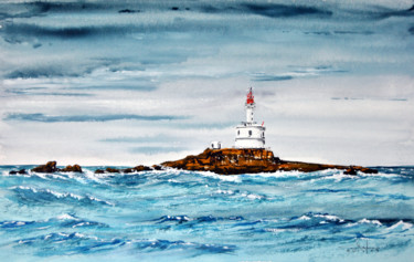 Painting titled "Phare de la Teignou…" by Christian Biard, Original Artwork, Oil