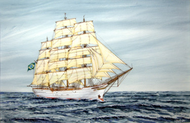 Trois-mâts carré "CISNE-BRANCO" - Marine Brésilienne. Peinture intitulée "Trois-mâts carré "C…" par Christian Biard, Œuvre d'art originale, Huile