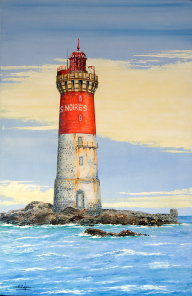 Painting titled "Phare Les Pierres N…" by Christian Biard, Original Artwork, Oil