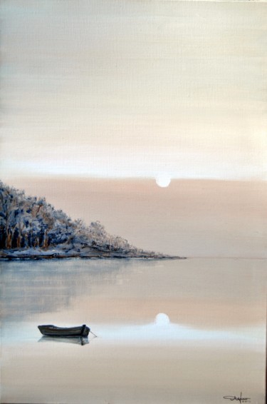 Картина под названием "Aube et brouillard." - Christian Biard, Подлинное произведение искусства, Масло