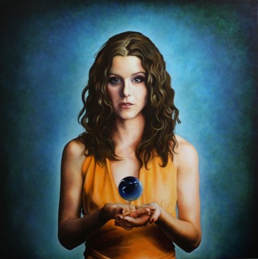Painting titled "Mujer con Esfera, F…" by Christian Borbolla, Original Artwork, Oil