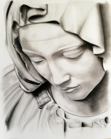 Рисунок под названием "Pieta" - Christian Bouard, Подлинное произведение искусства, Графит