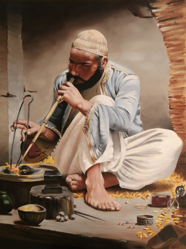 Schilderij getiteld "The arab jeweler (c…" door Christian Bouard, Origineel Kunstwerk, Olie