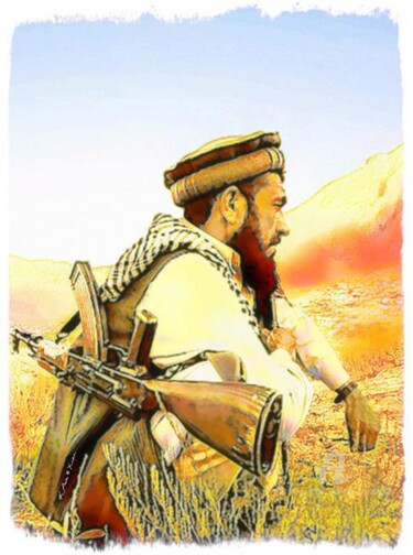 Peinture intitulée "Kalashnikov à Kabul" par Christian Boulad (Xian), Œuvre d'art originale, Huile