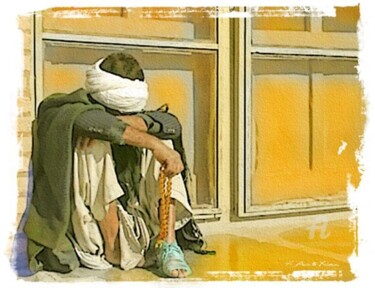 Peinture intitulée "Mendiant à Kabul" par Christian Boulad (Xian), Œuvre d'art originale, Huile