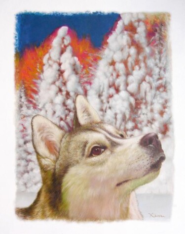 Painting titled "Furry... le Husky" by Christian Boulad (Xian), Original Artwork, Oil