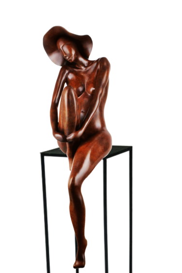 Sculpture titled "La Songeuse" by Christian Candelier, Original Artwork, Bronze
