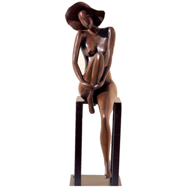 Sculpture titled "Petite Songeuse bru…" by Christian Candelier, Original Artwork, Bronze