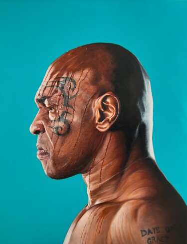 Painting titled "Iron Mike" by Christian Charrière, Original Artwork, Oil Mounted on Wood Stretcher frame