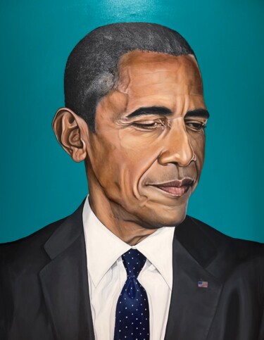 Peinture intitulée "Barak Obama" par Christian Charrière, Œuvre d'art originale, Huile