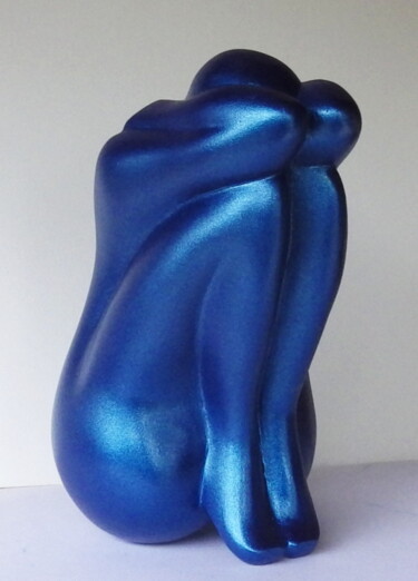 Skulptur mit dem Titel "Repli Sur Soi bleue" von Christian Choquet, Original-Kunstwerk, Harz