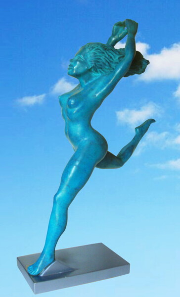 Sculpture intitulée "L'ENVOL BRONZE BLEU" par Christian Choquet, Œuvre d'art originale, Métaux