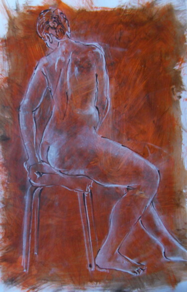 Disegno intitolato "Femme nue sur tabou…" da Christian Choquet, Opera d'arte originale, Pastello