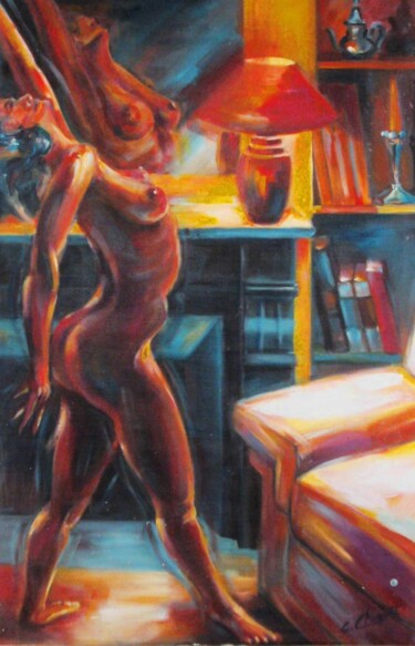 Painting titled "Danseuse Métisse Nue" by Christian Choquet, Original Artwork, Acrylic