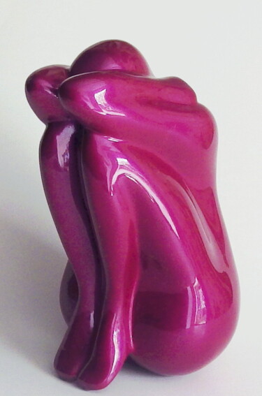 Sculpture titled "Repli sur soi Fusch…" by Christian Choquet, Original Artwork, Resin