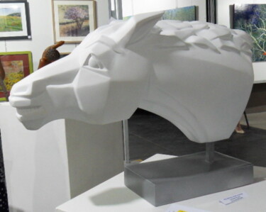 Sculpture intitulée "Tête de Cheval "Bla…" par Christian Choquet, Œuvre d'art originale, Résine