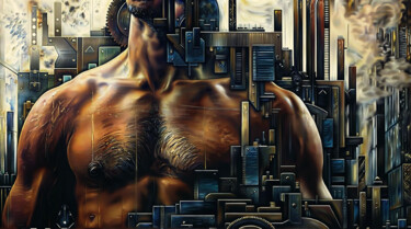 Arts numériques intitulée "Shirtless vine men" par Christian Debien, Œuvre d'art originale, Huile