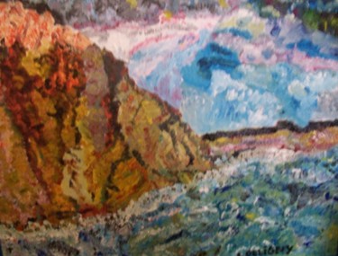 Peinture intitulée "roche et mer" par Christian Deligny, Œuvre d'art originale, Huile