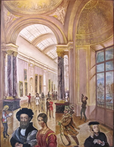 Peinture intitulée "1 matin au Louvre" par Christian Eprinchard, Œuvre d'art originale, Huile